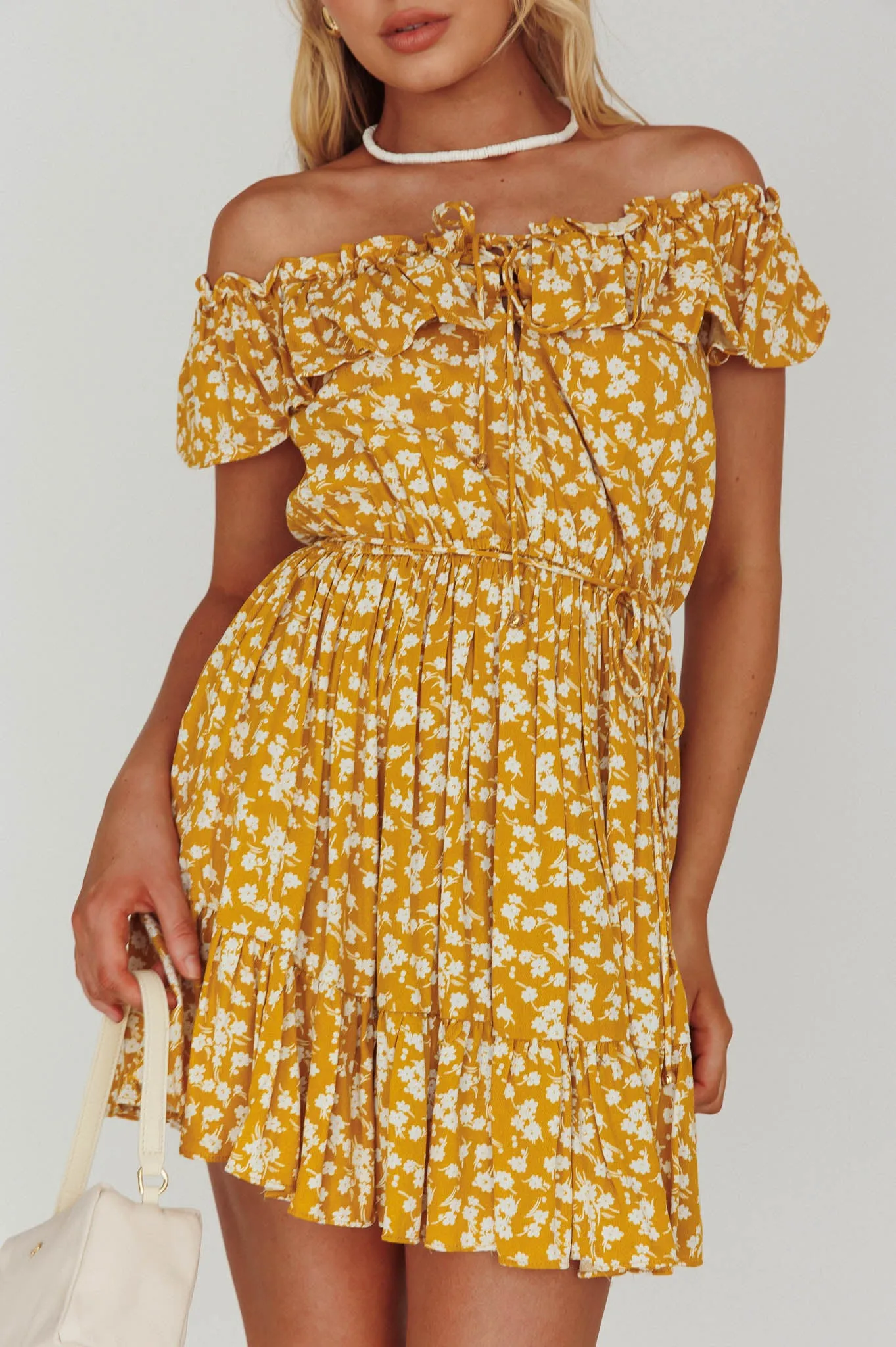 Andie Off-Shoulder Frill Dress Floral Yellow