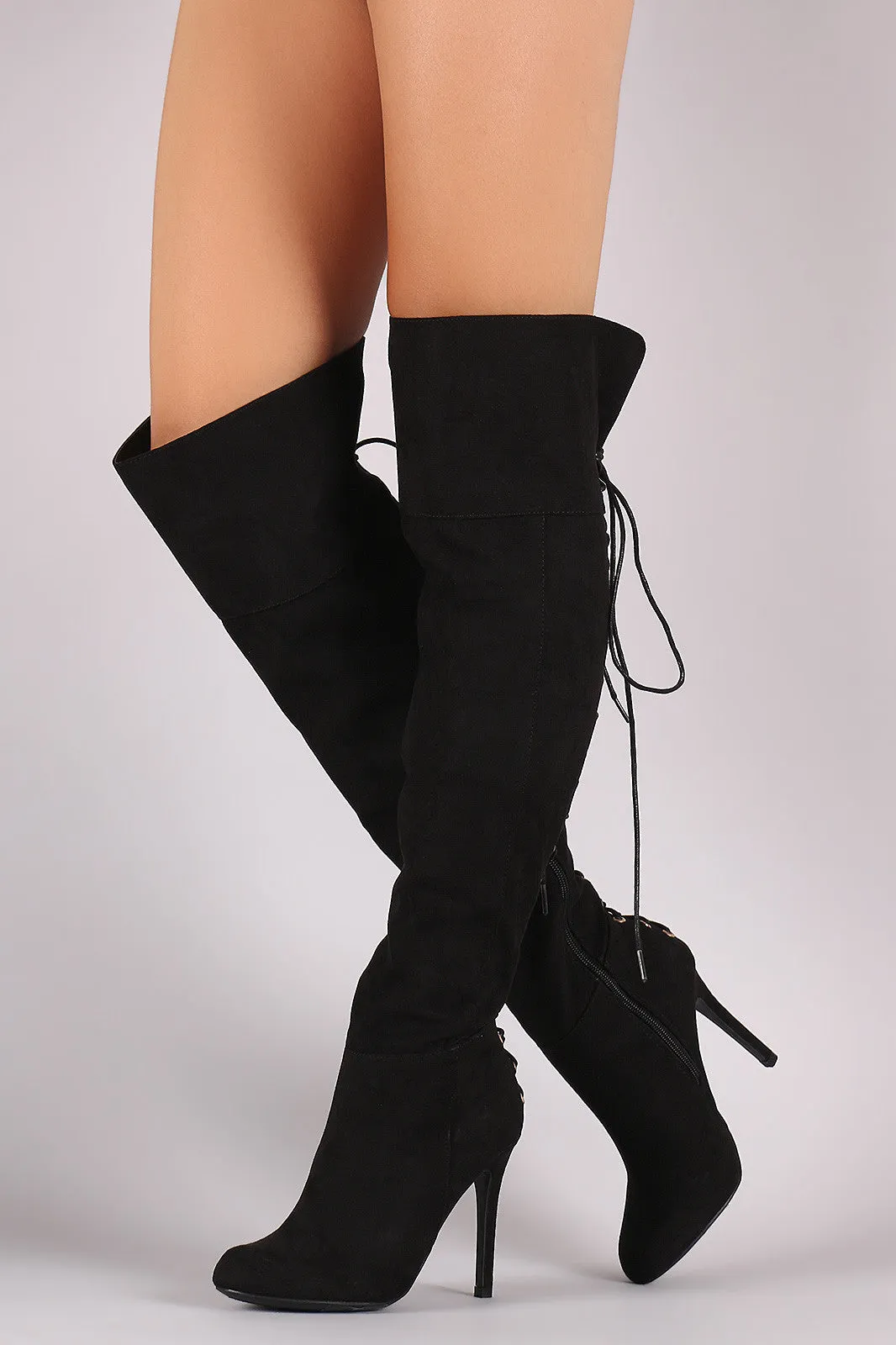 Anne Michelle Suede Back Corset Lace-Up Stiletto Boots