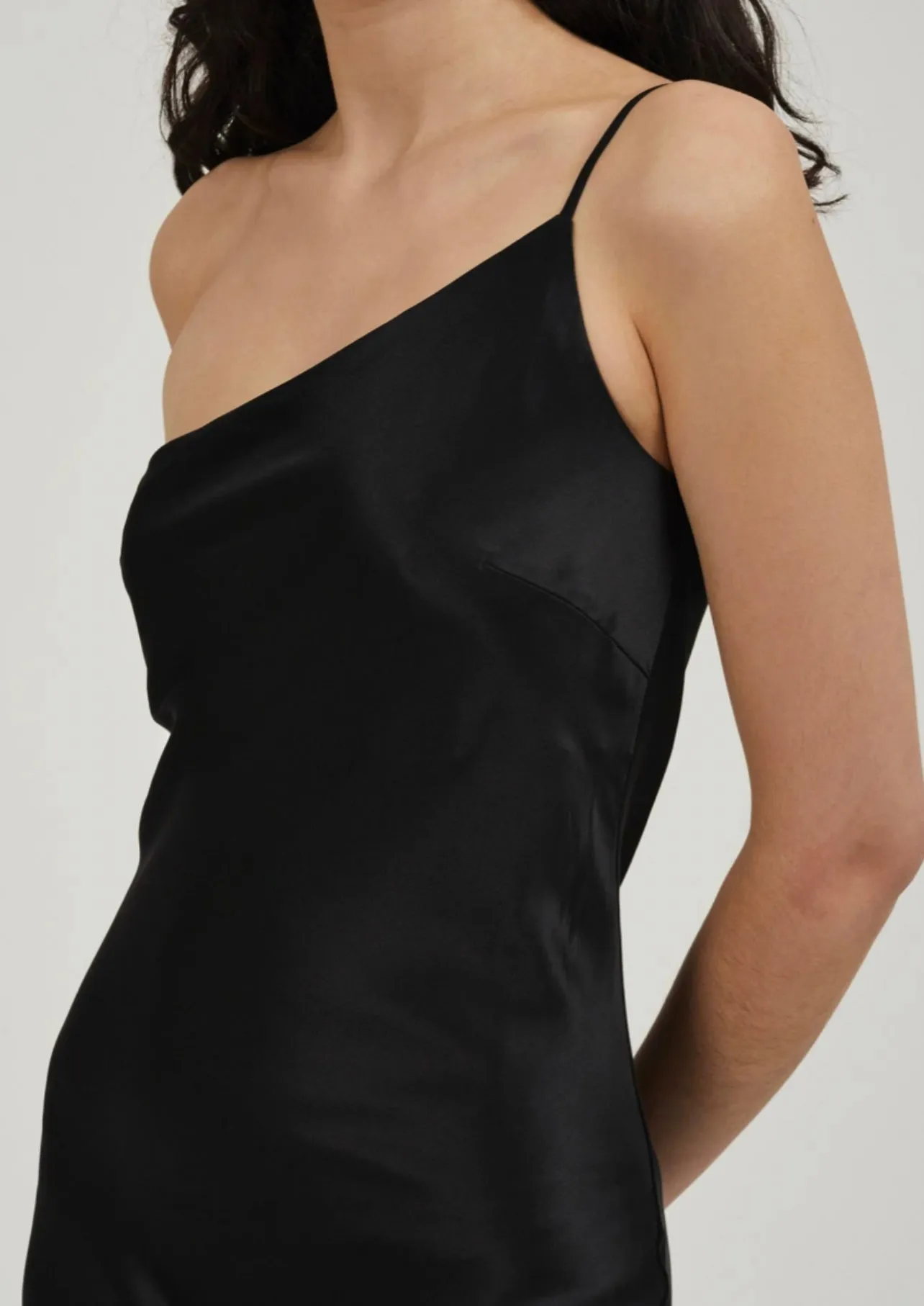 ASYMETRICAL MAXI SLIP DRESS - BLACK