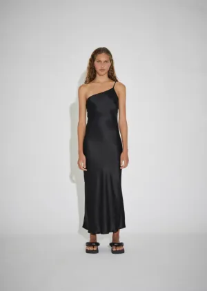 ASYMETRICAL MAXI SLIP DRESS - BLACK