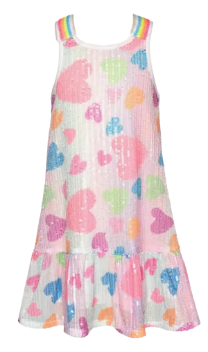 Baby Sara Pastel Striped Sequin Heart A-Line Dress