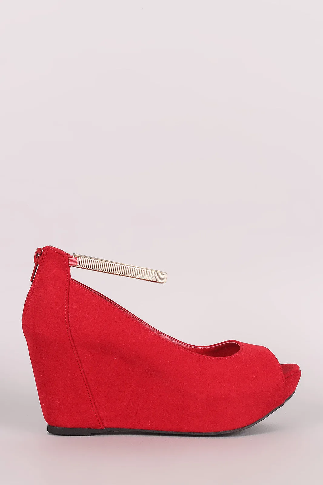 Bamboo Suede Peep Toe Wedge Pump