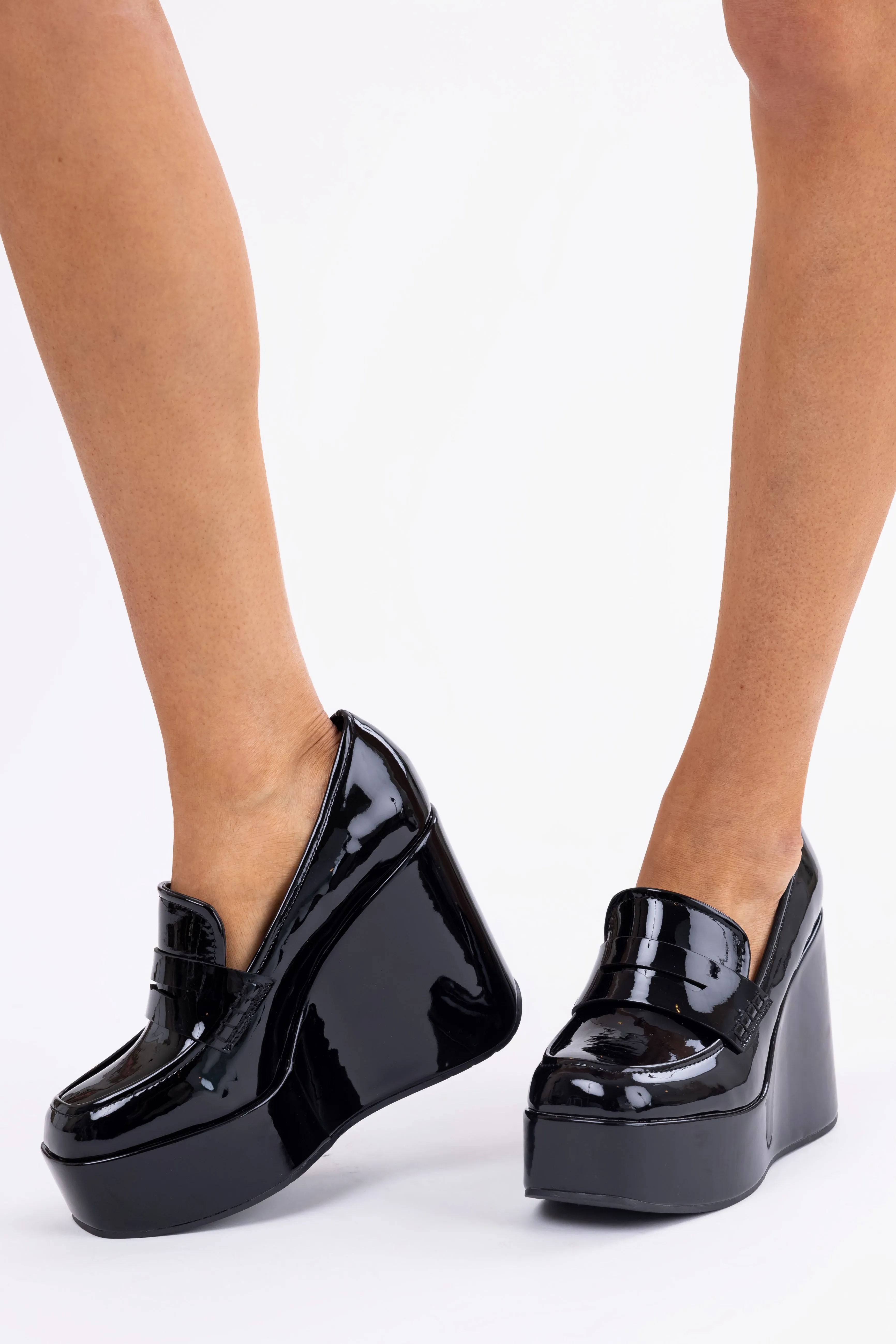 Black Platform Wedge Penny Loafers