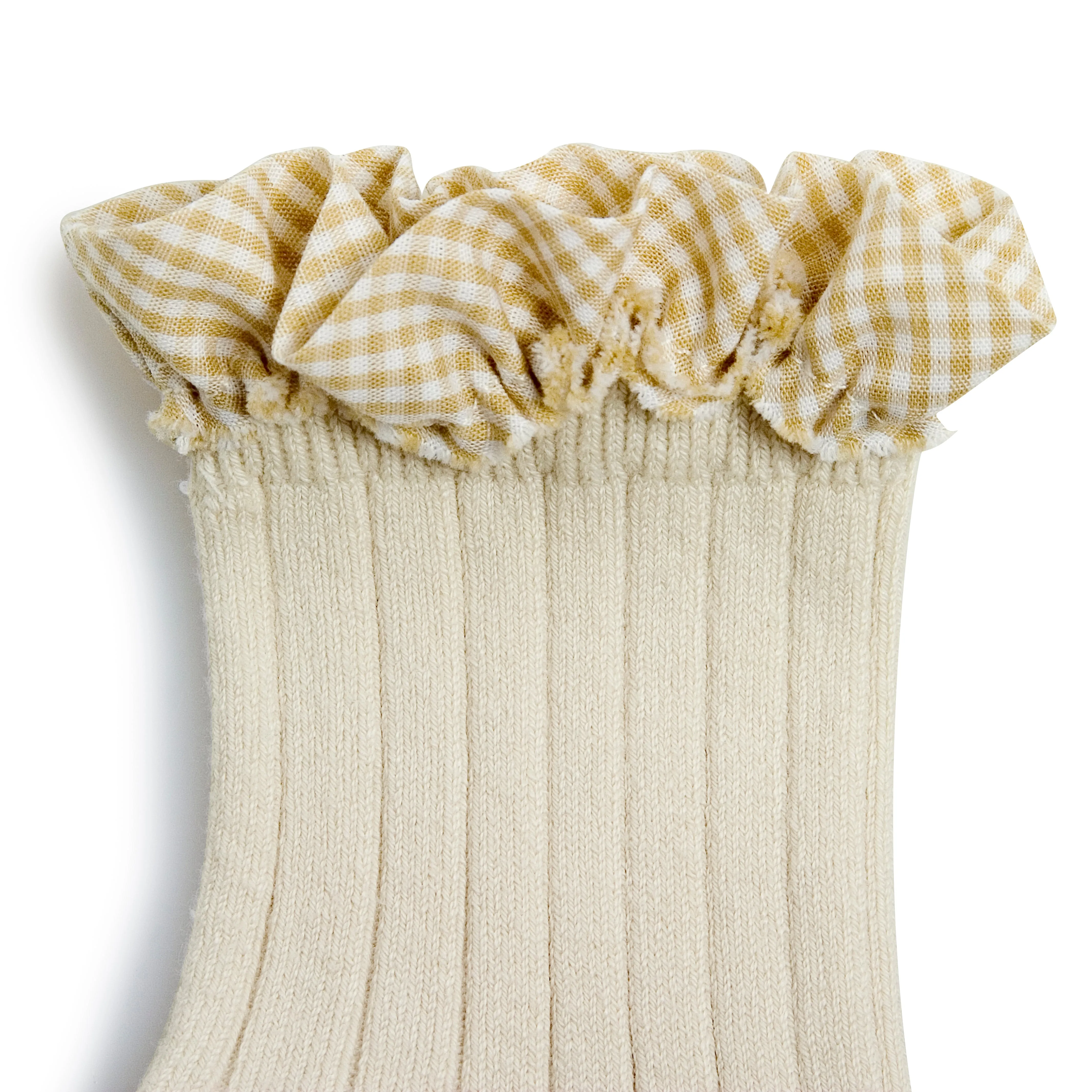 Collegien Gingham Ruffle Ribbed Ankle Socks / Doux Agneaux