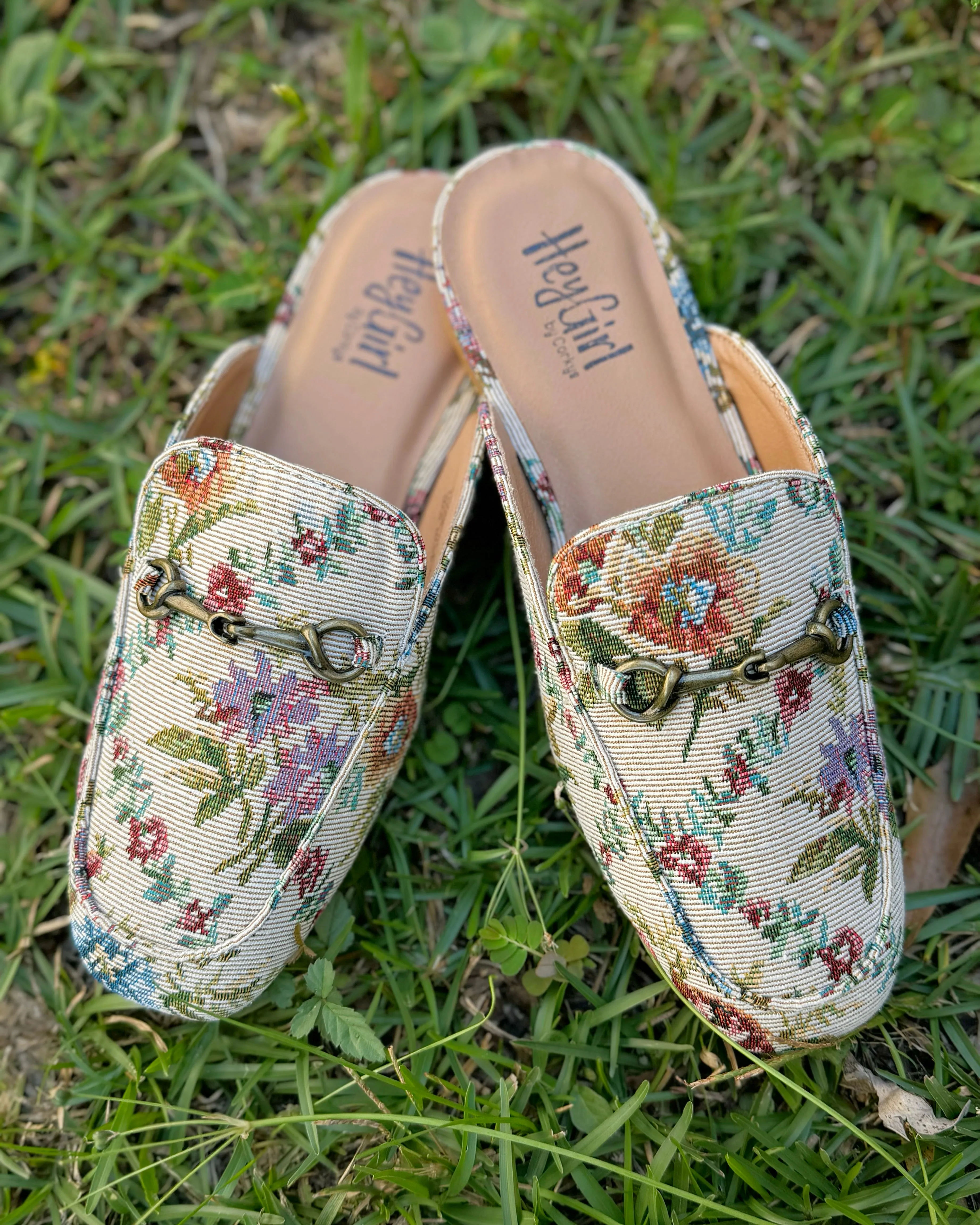 Corkys Sand Brocade Floral Mules