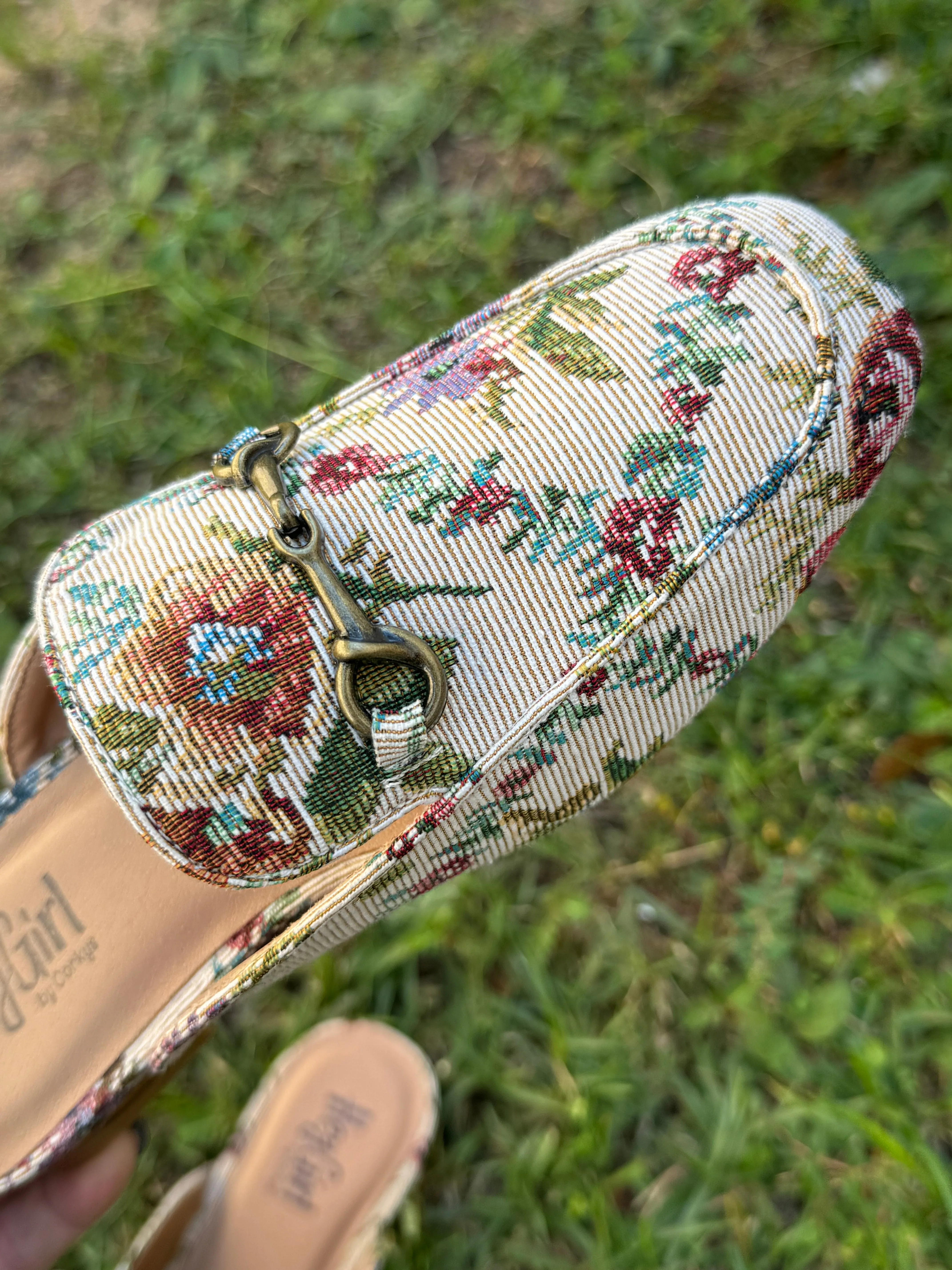 Corkys Sand Brocade Floral Mules