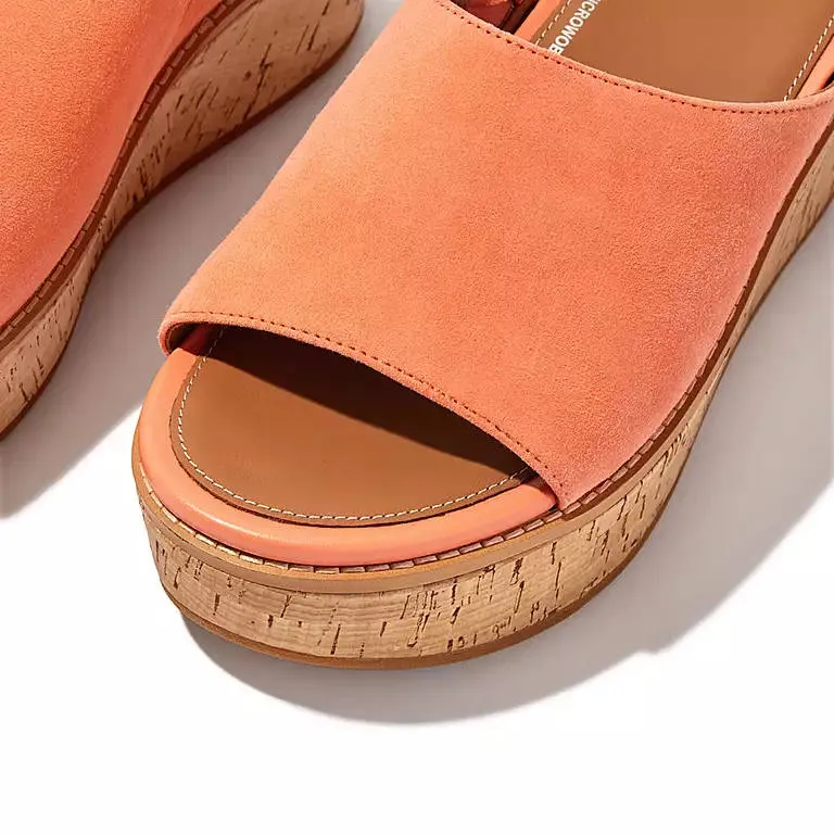 FitFlop Womens Eloise Cork-Wrap Suede Wedge Slide Sunshine Coral