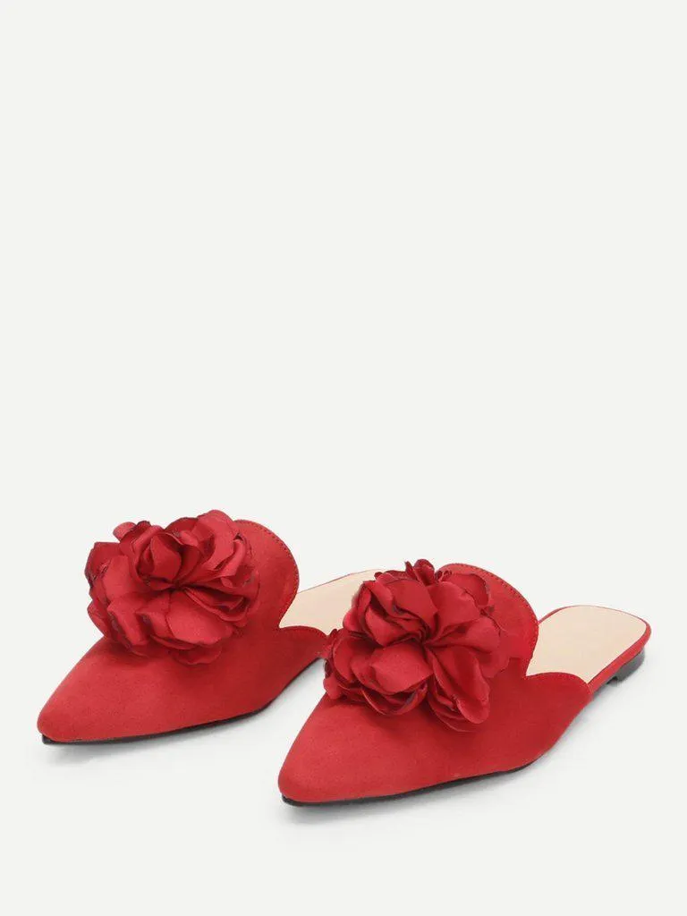 Flower Applique Flat Mules