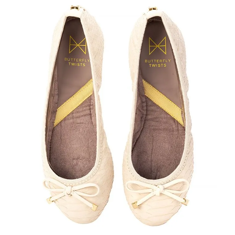 FRANKIE Ballet Flat Shoes - Ivory Python