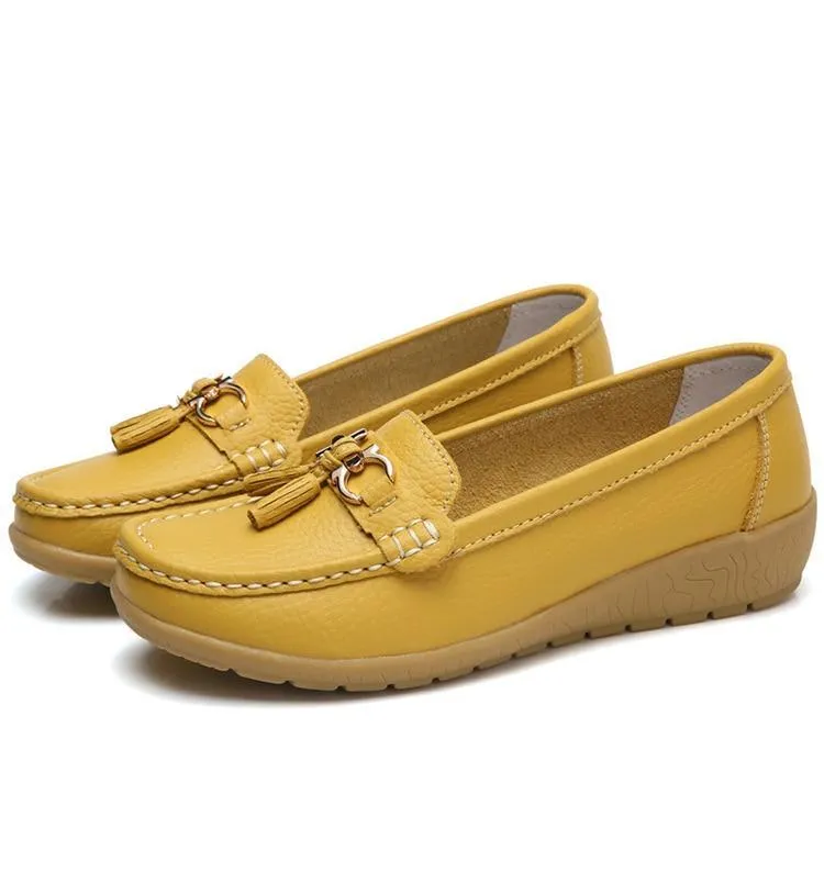 GOT STYLE Womens Flat Split leather Boat Shoes with Bow knot