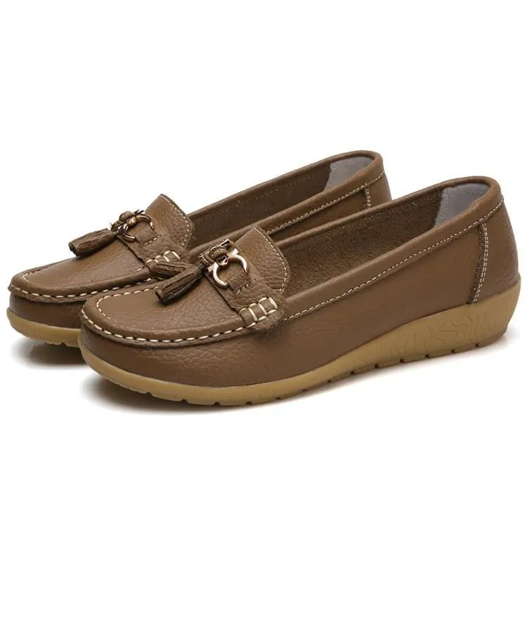 GOT STYLE Womens Flat Split leather Boat Shoes with Bow knot