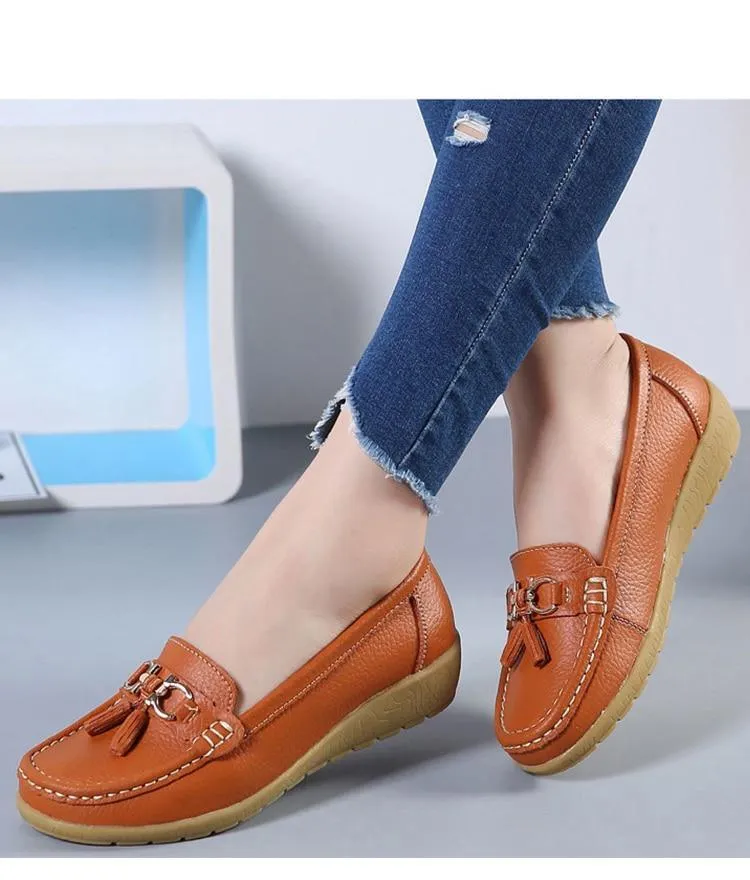 GOT STYLE Womens Flat Split leather Boat Shoes with Bow knot