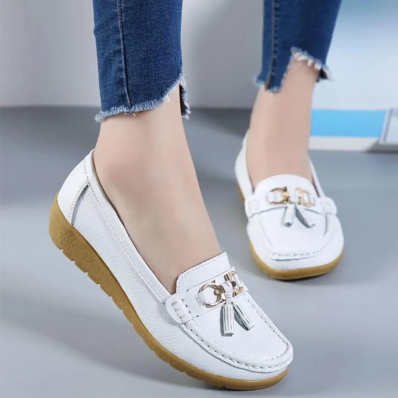 GOT STYLE Womens Flat Split leather Boat Shoes with Bow knot