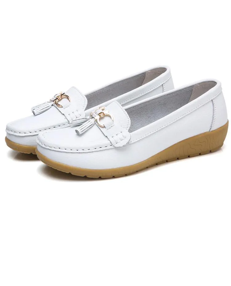 GOT STYLE Womens Flat Split leather Boat Shoes with Bow knot