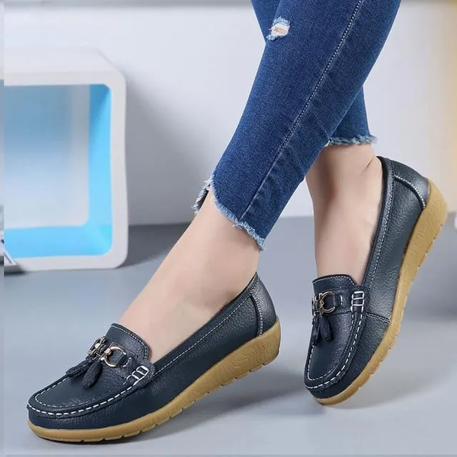 GOT STYLE Womens Flat Split leather Boat Shoes with Bow knot