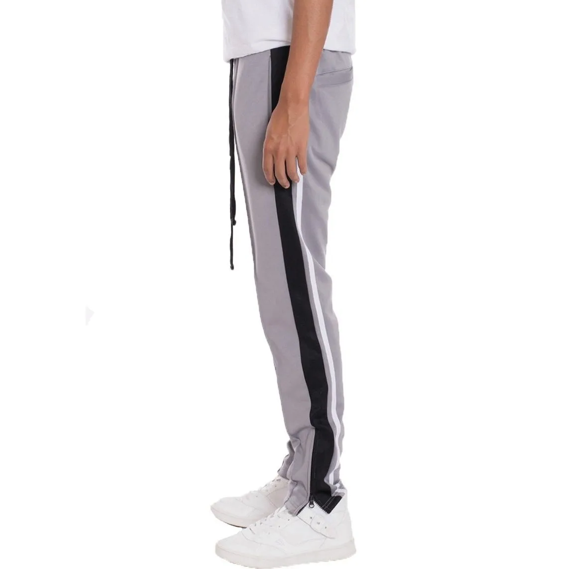 Grey Tricot Striped Track Pants