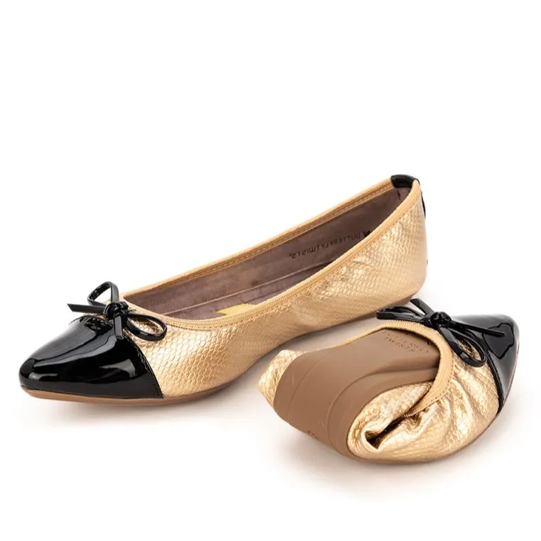 HOLLY Ballet Flat Shoes - Gold Metallic Snake