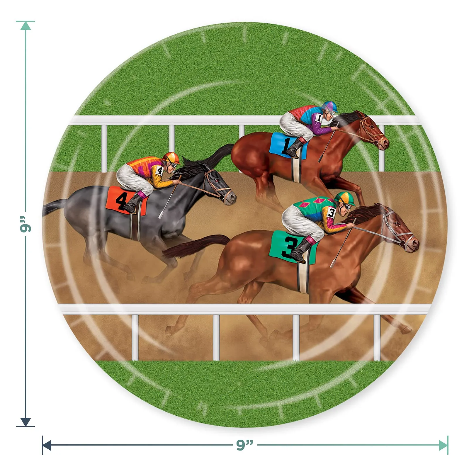 Horse Racing Green Derby Paper Dinner Plates. Napkins, Table Cover, and Streamer Decoration (Serves 16)