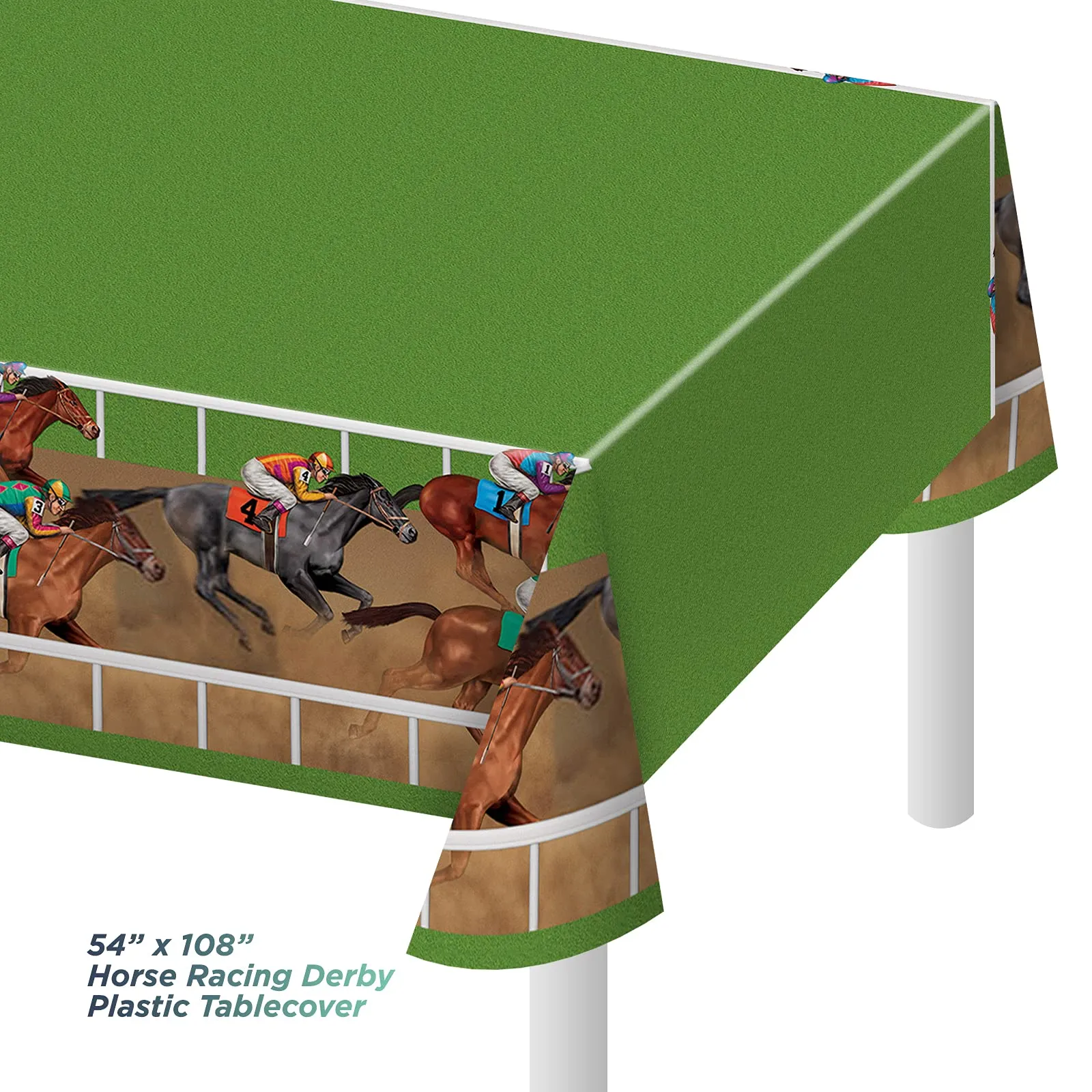 Horse Racing Green Derby Paper Dinner Plates. Napkins, Table Cover, and Streamer Decoration (Serves 16)