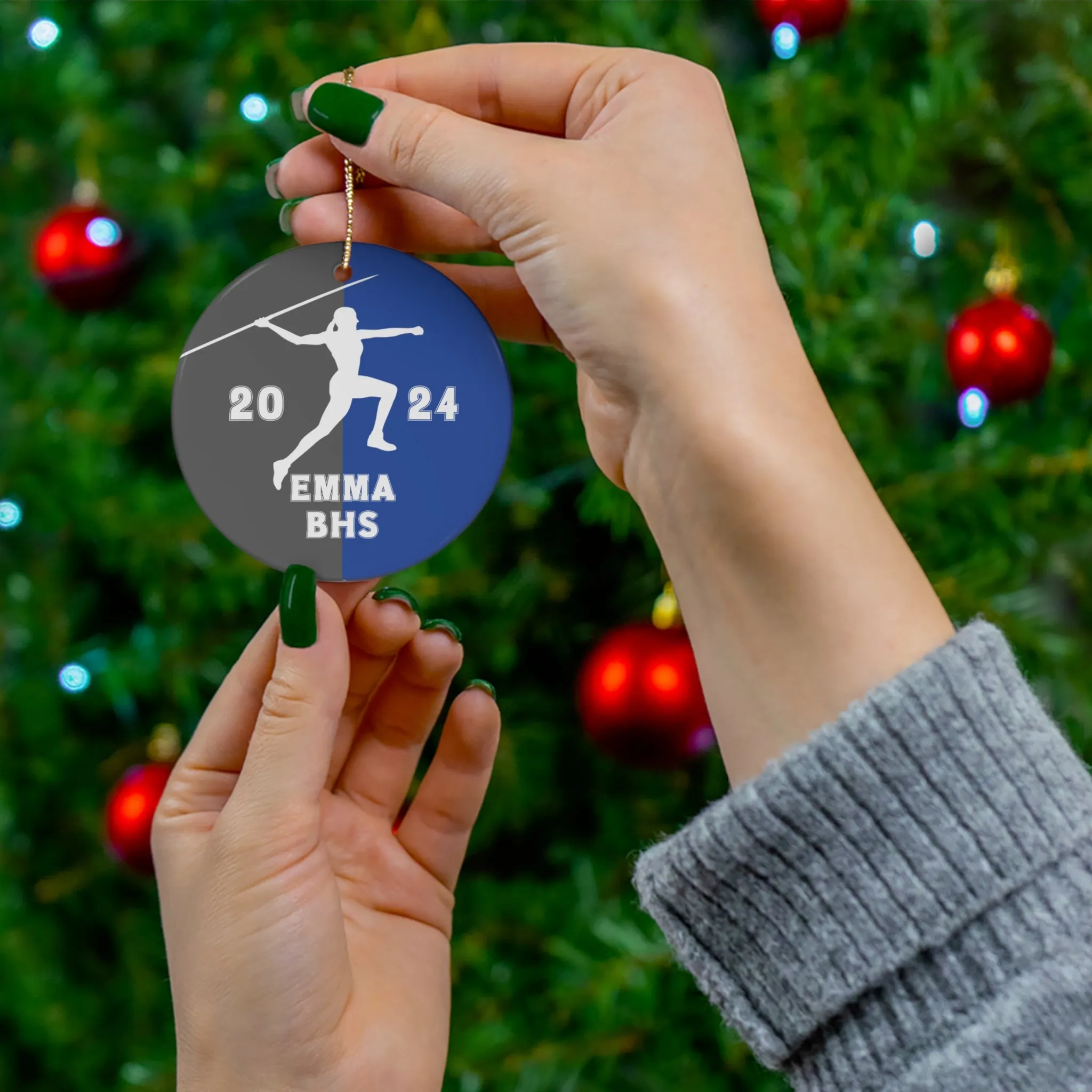 Javelin Ornament, 2024 Personalized Girls Track and Field Christmas Ornament, Ceramic Tree Ornament