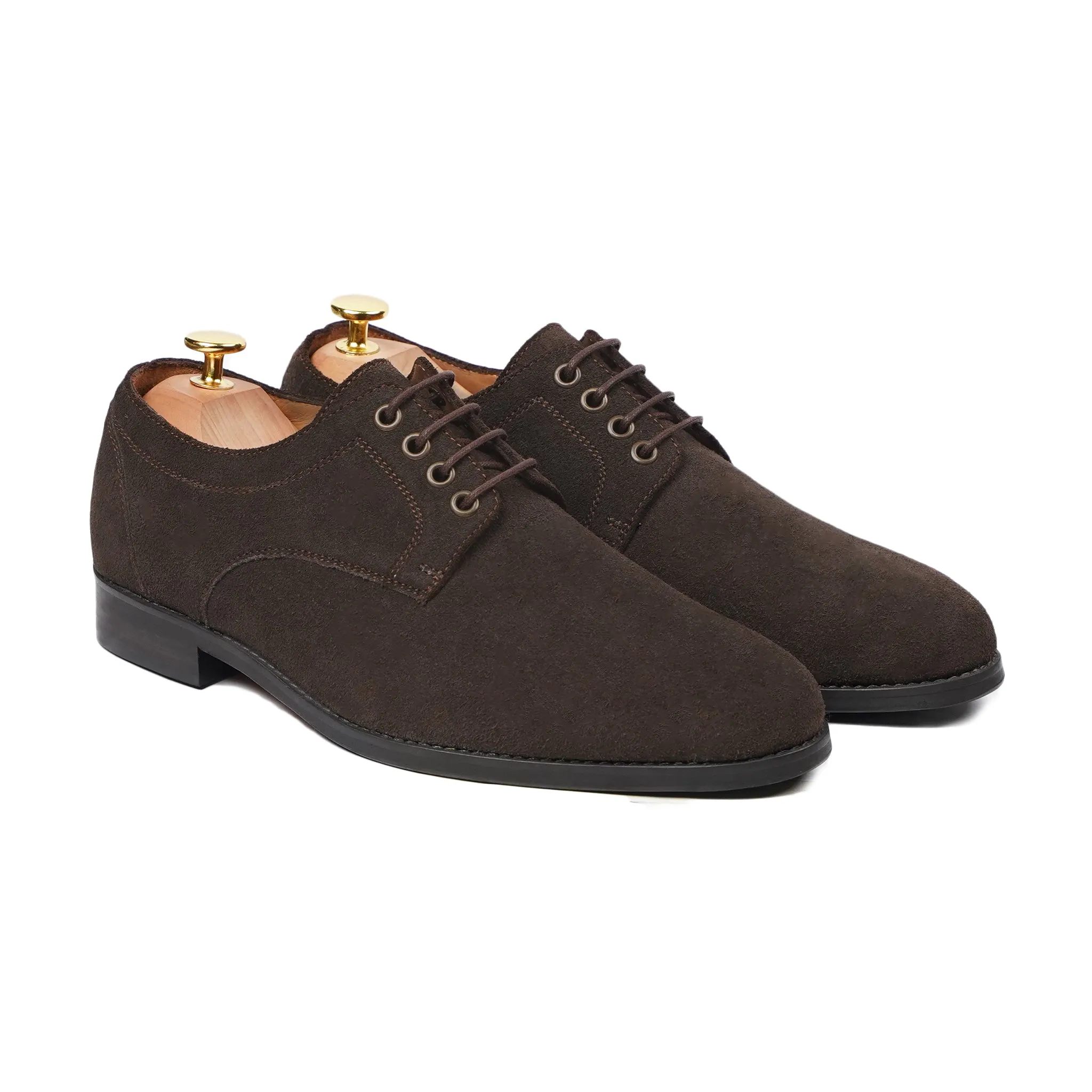 Lee - Men's Dark Brown Kid Suede Derby Shoe