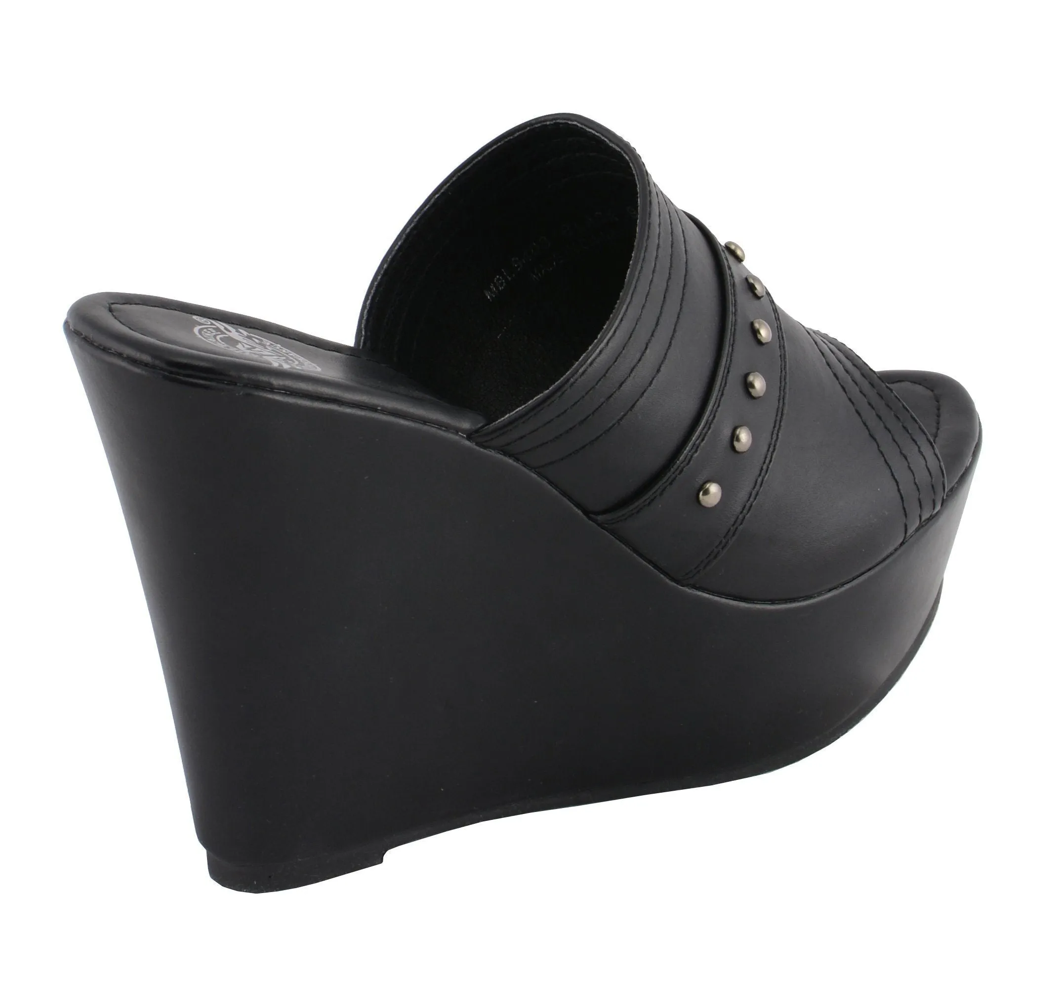 Milwaukee Leather MBL9408 Women's Black Open Toe Platform Wedges with Rivet Details