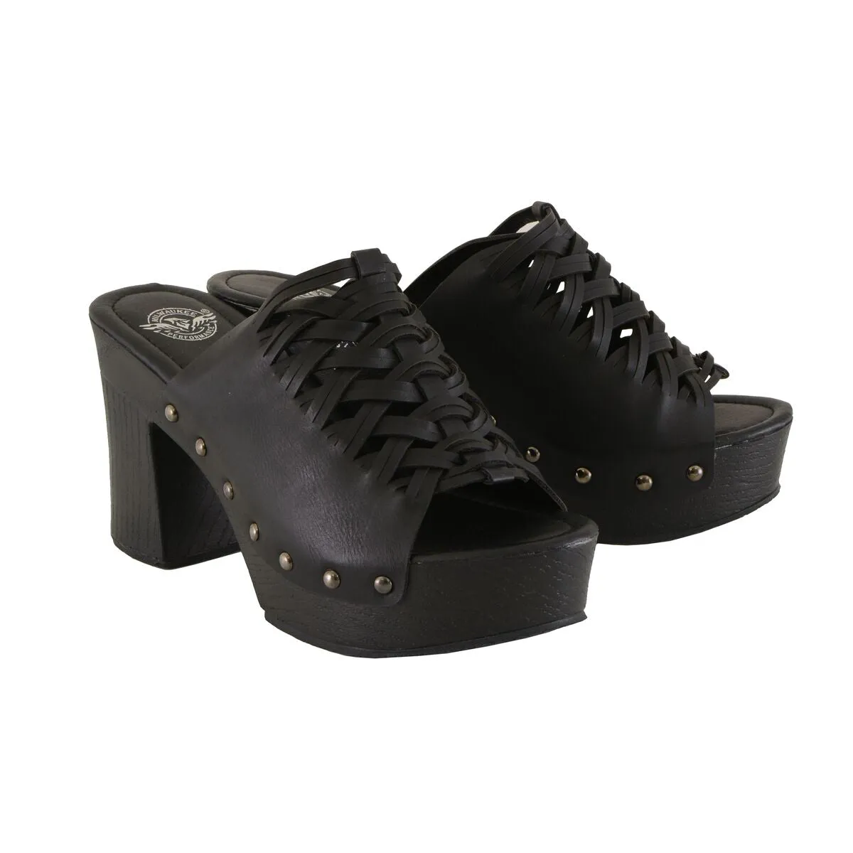 Milwaukee Leather MBL9410 Women's Black Open Toe Fashion Casual Platform Wedges with Studs