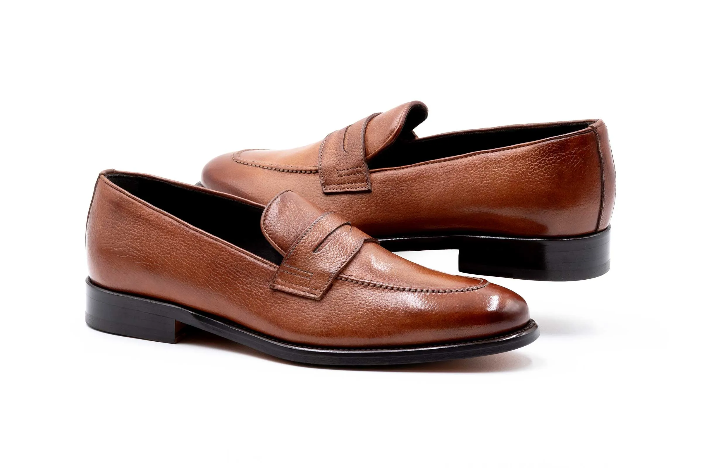 Napoli Italian Calf Leather Penny Loafers - Biscotti