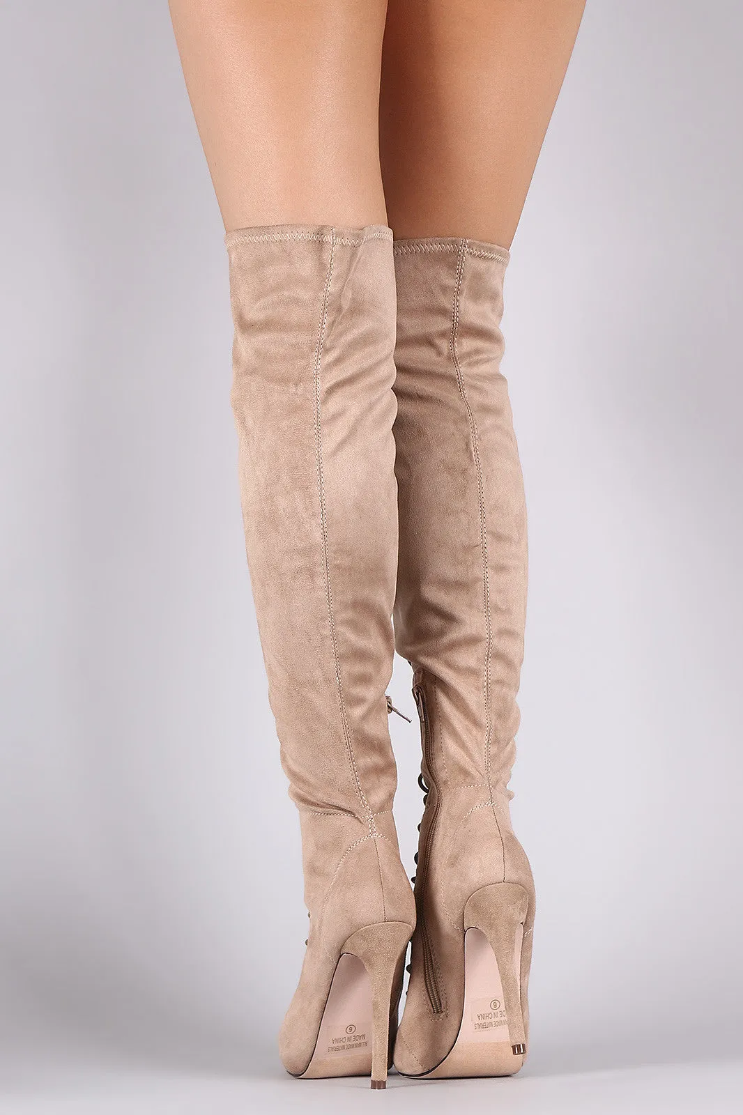 Natalia - Suede Corset Lace Up Stiletto Over-The-Knee Boots