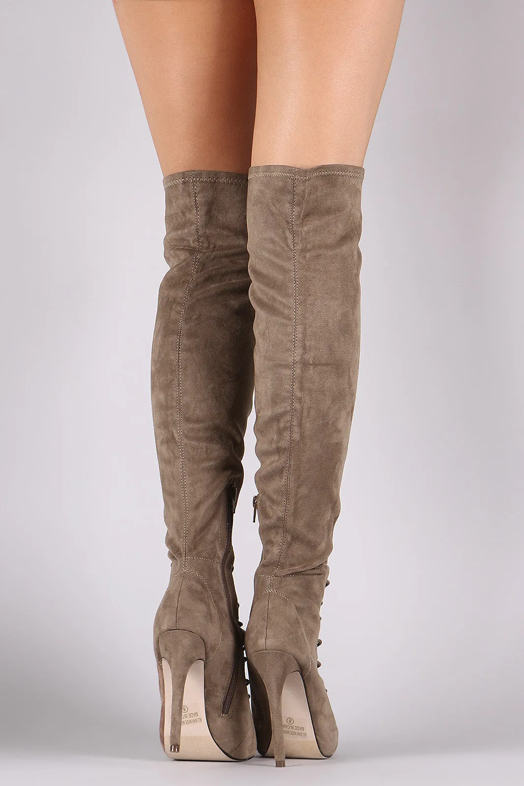 Natalia - Suede Corset Lace Up Stiletto Over-The-Knee Boots