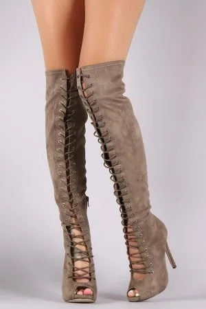 Natalia - Suede Corset Lace Up Stiletto Over-The-Knee Boots