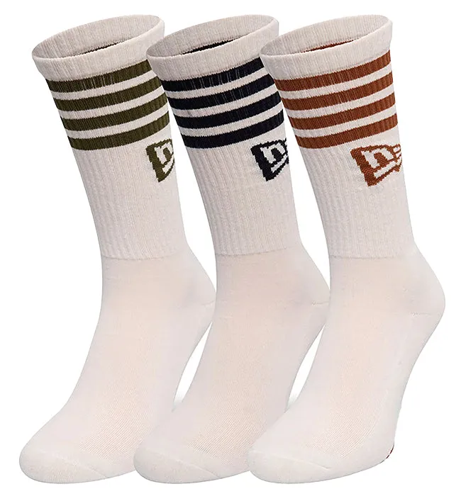 New Era Accessories Stripe Off White 3 Pack Crew Socks