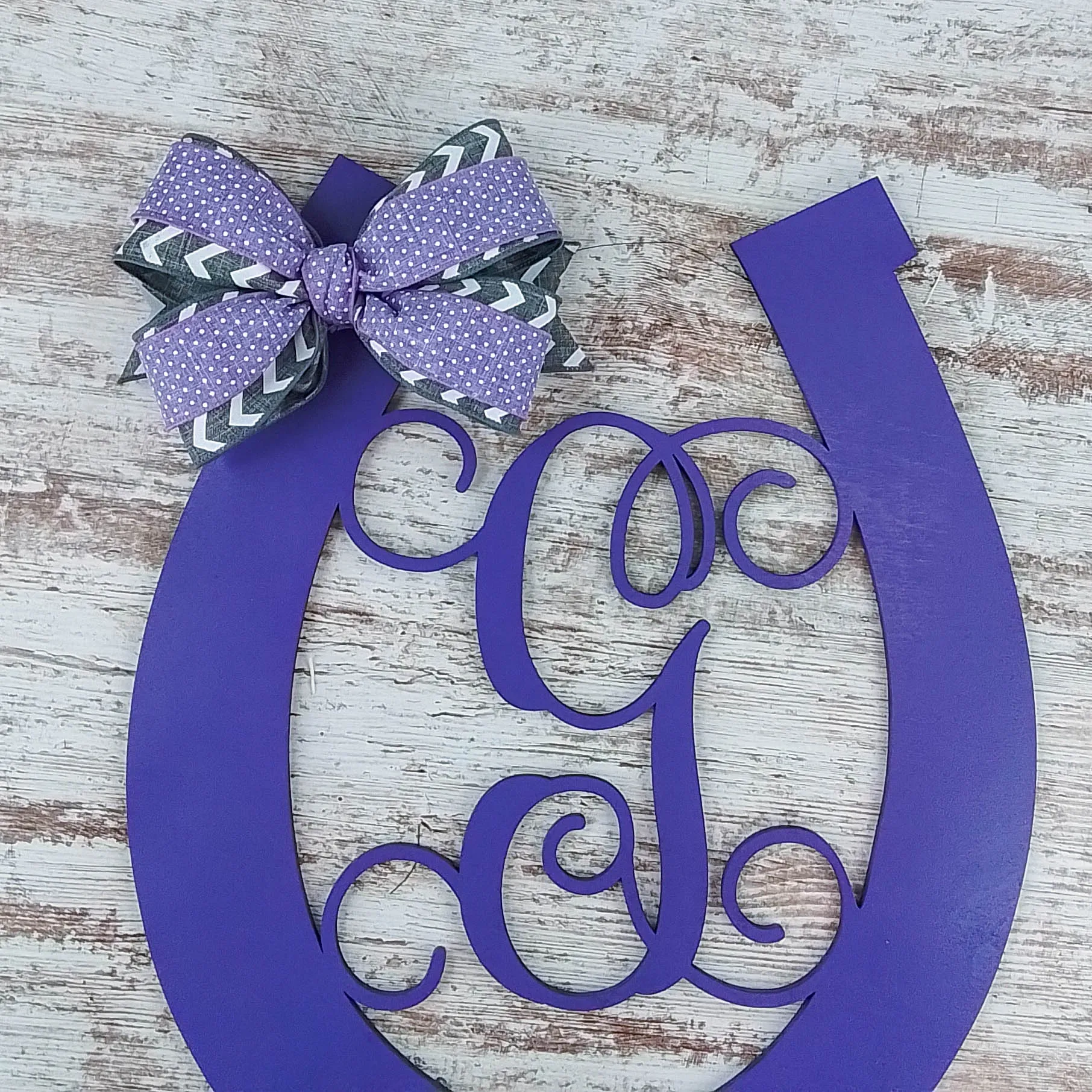 Personalized Door Hanger, Birch Wood Horseshoe Decor, Purple Letter Door Sign