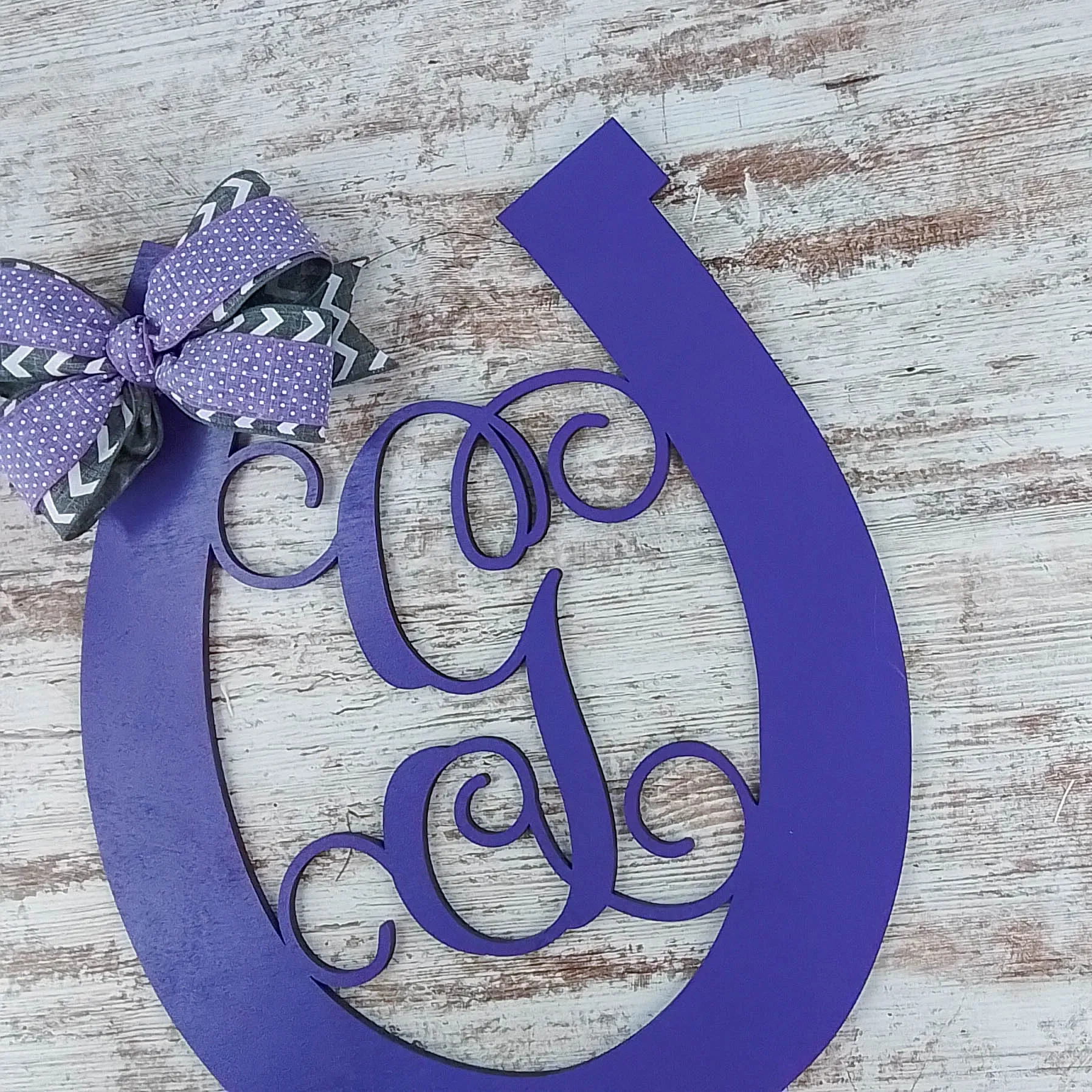 Personalized Door Hanger, Birch Wood Horseshoe Decor, Purple Letter Door Sign