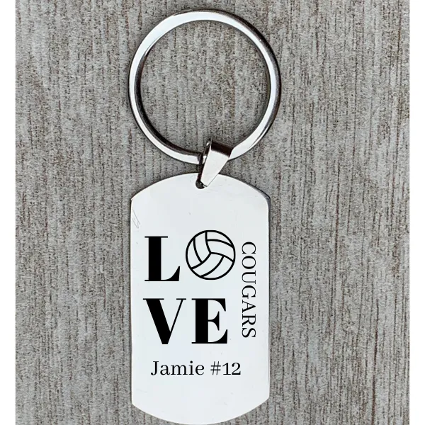 Personalized  Engraved Love Volleyball Keychain