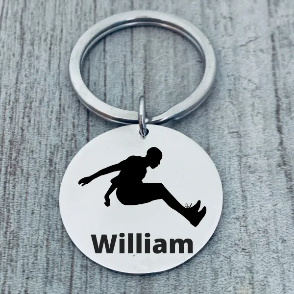 Personalized Track And Field Long Jump Keychain - Round