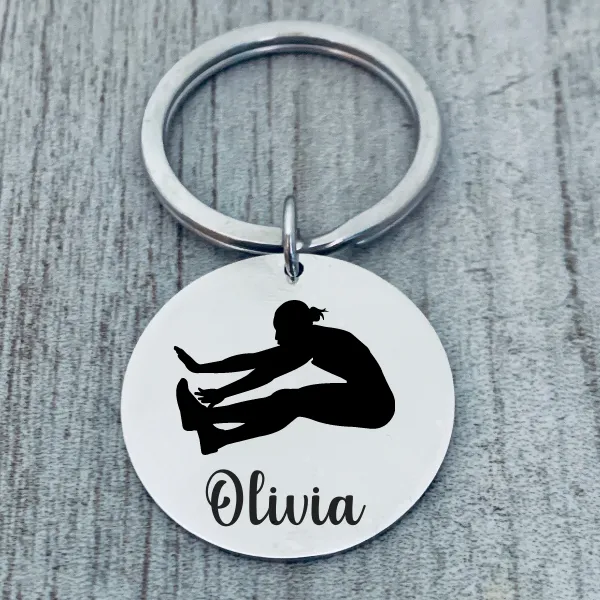 Personalized Track And Field Long Jump Keychain - Round