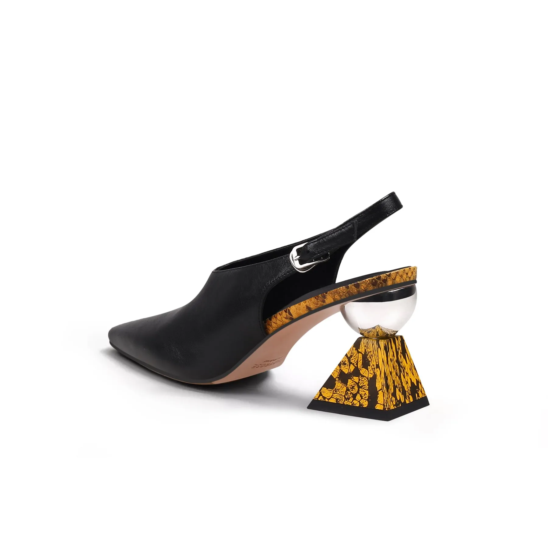 Pointed Toe Slingback Geometric Heel Mules