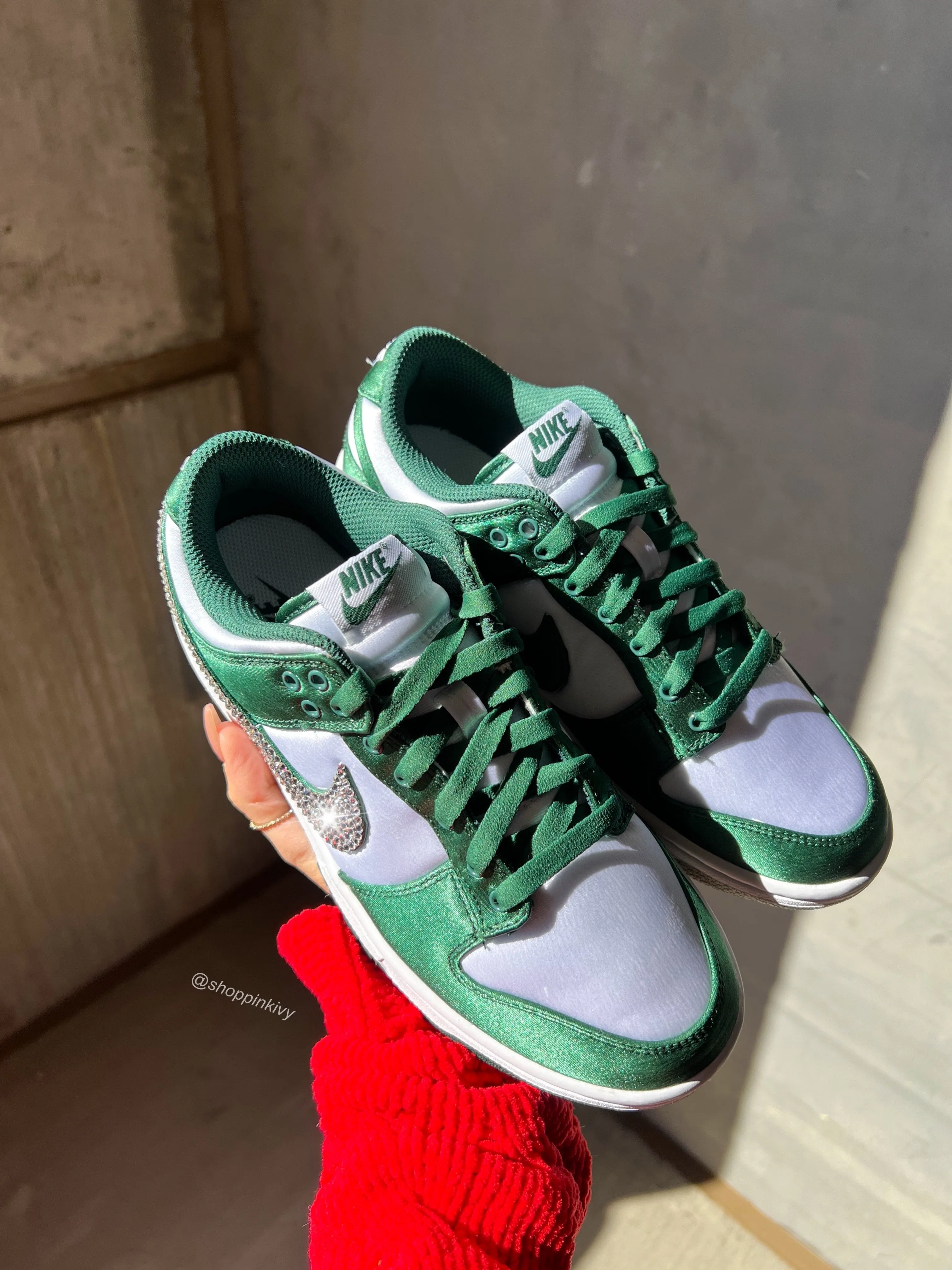 RARE Green Satin Swarovski Womens Nike Shoes