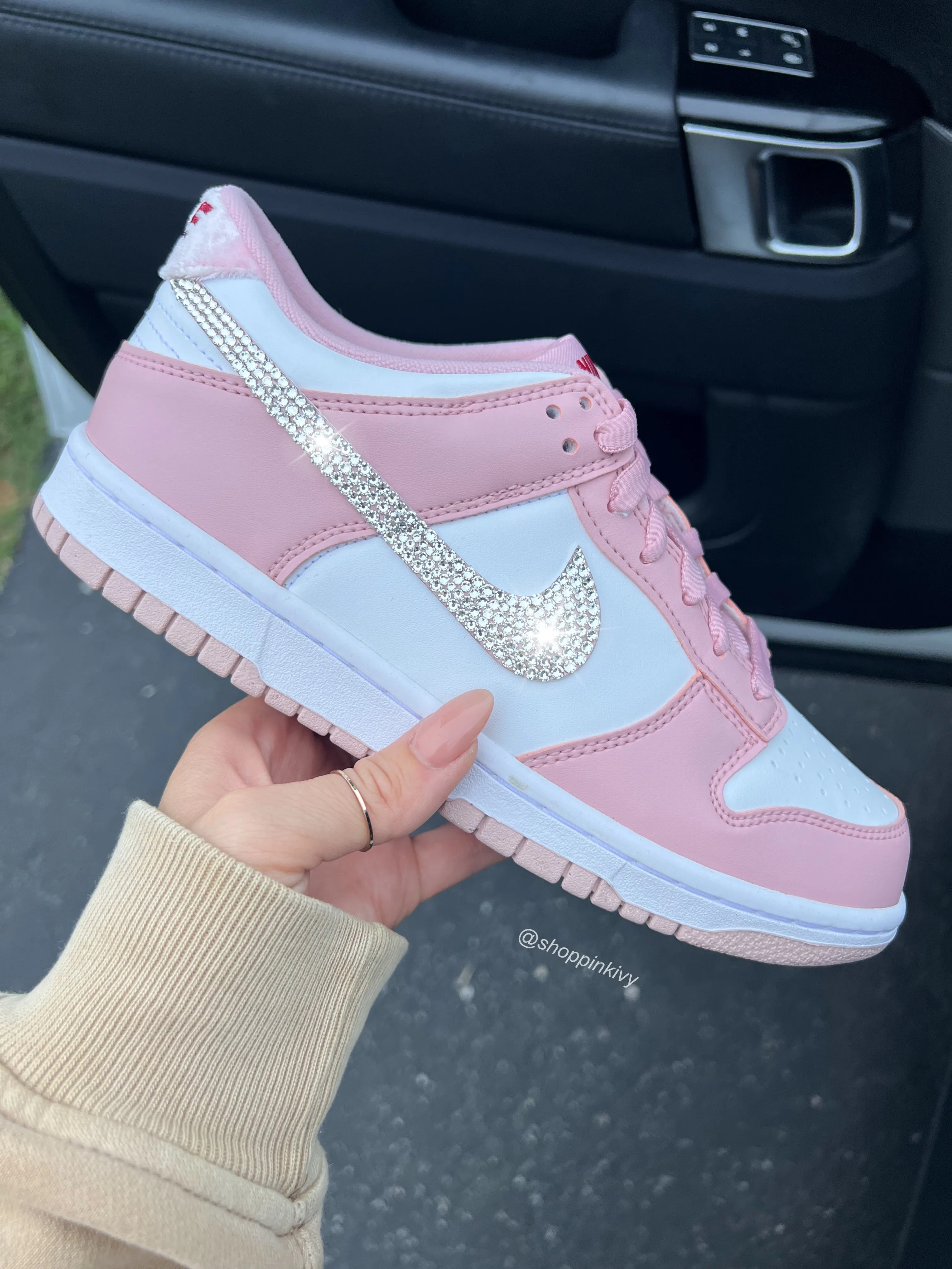 Rose Gold Pink Swarovski Womens Nike Dunk Shoes