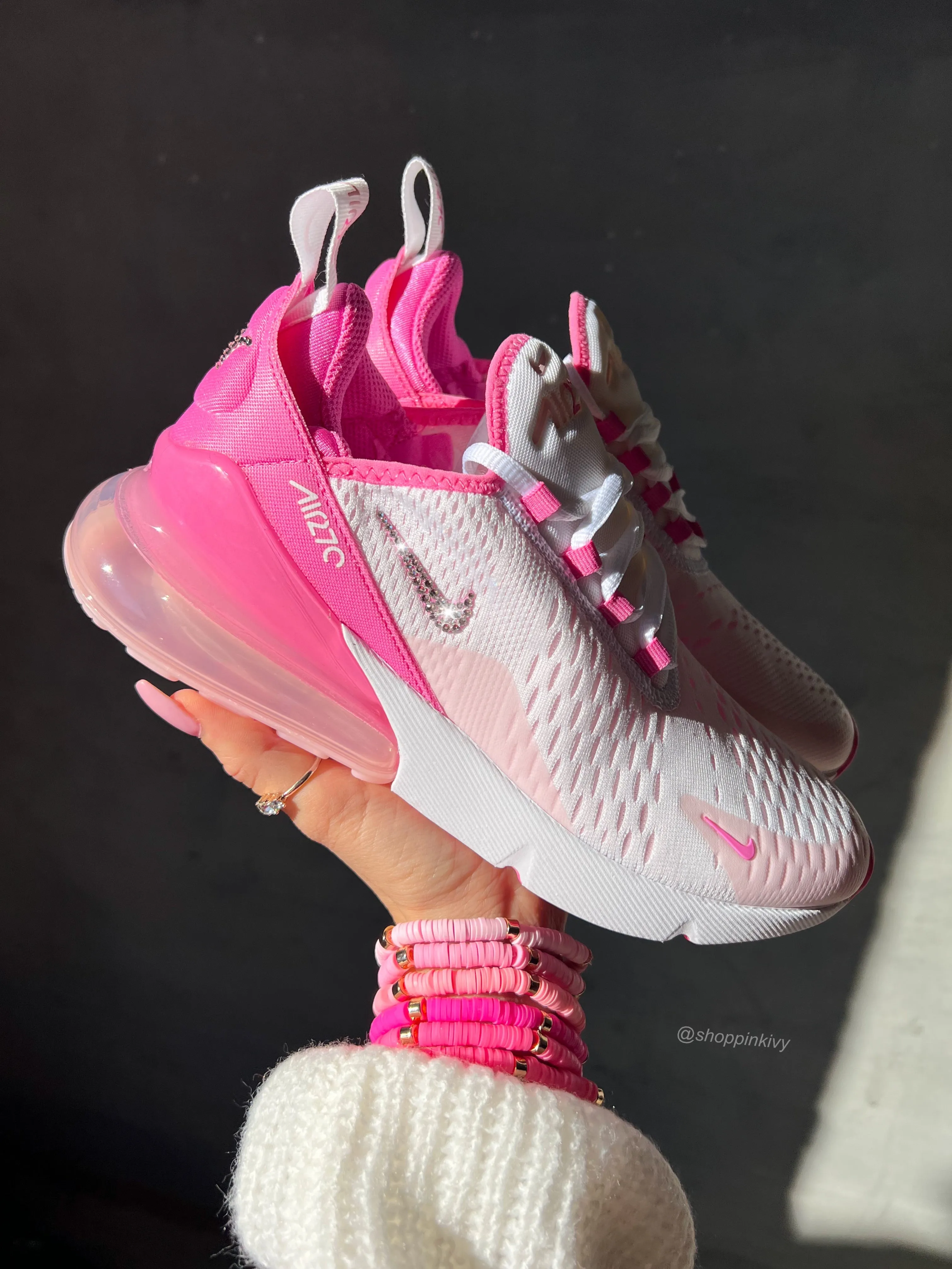 SIZE 8.5 Pink Swarovski Nike Womens Girls Air 270