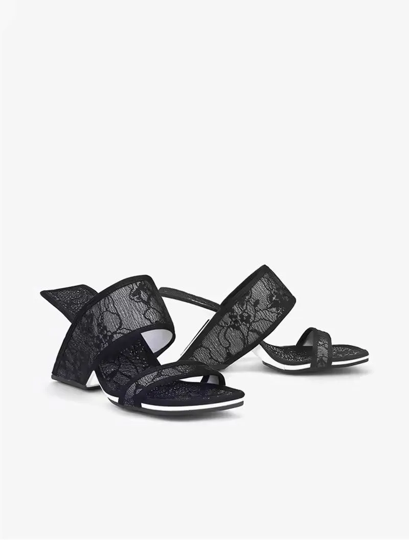 Sonia Black Upper Lace Leather Mules