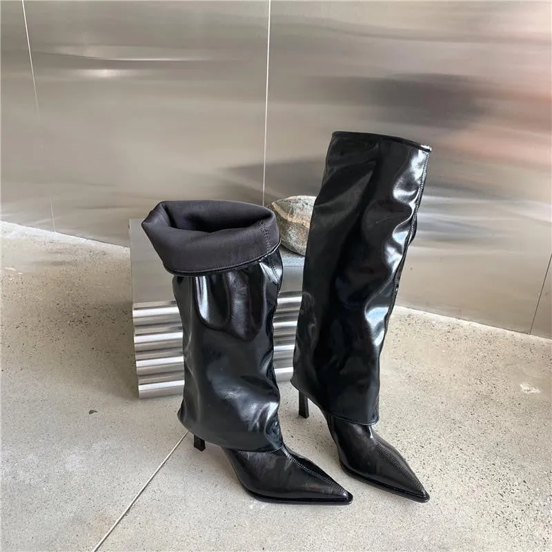 Stiletto Heel Pointed Toe Knee High Pants Boots