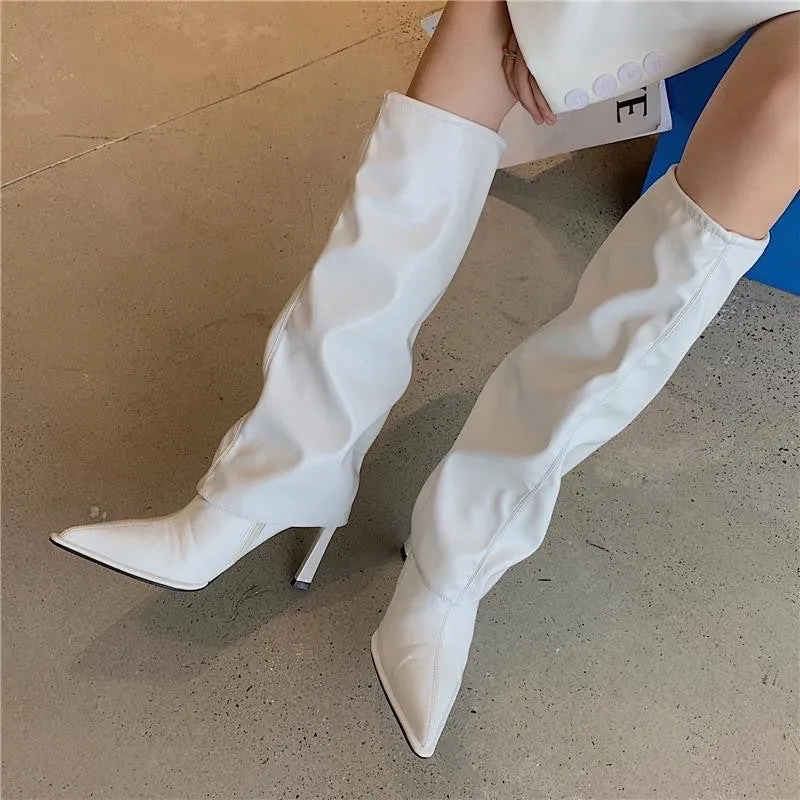 Stiletto Heel Pointed Toe Knee High Pants Boots