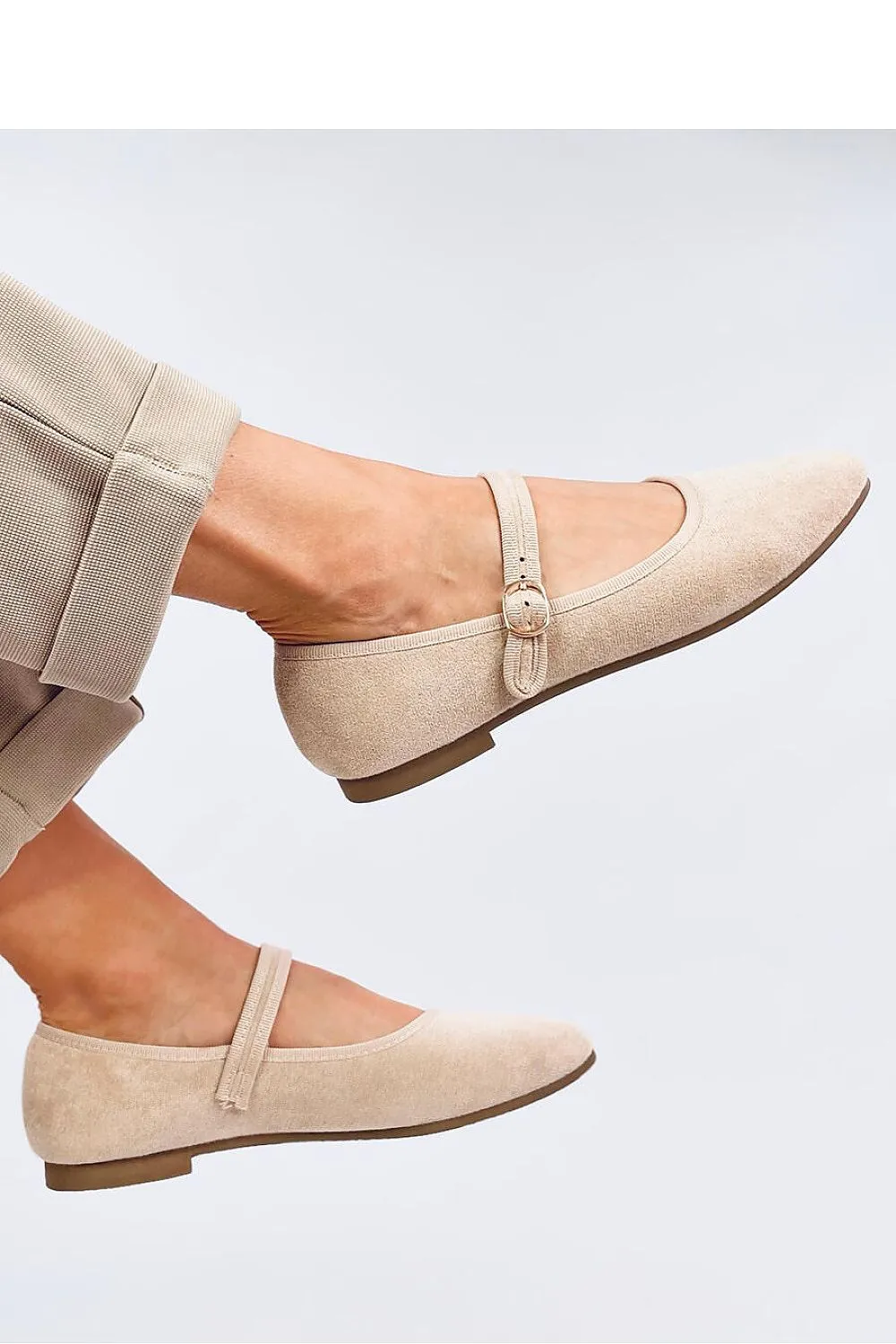 TEEK - Beige Strap Suede Ballet Flats