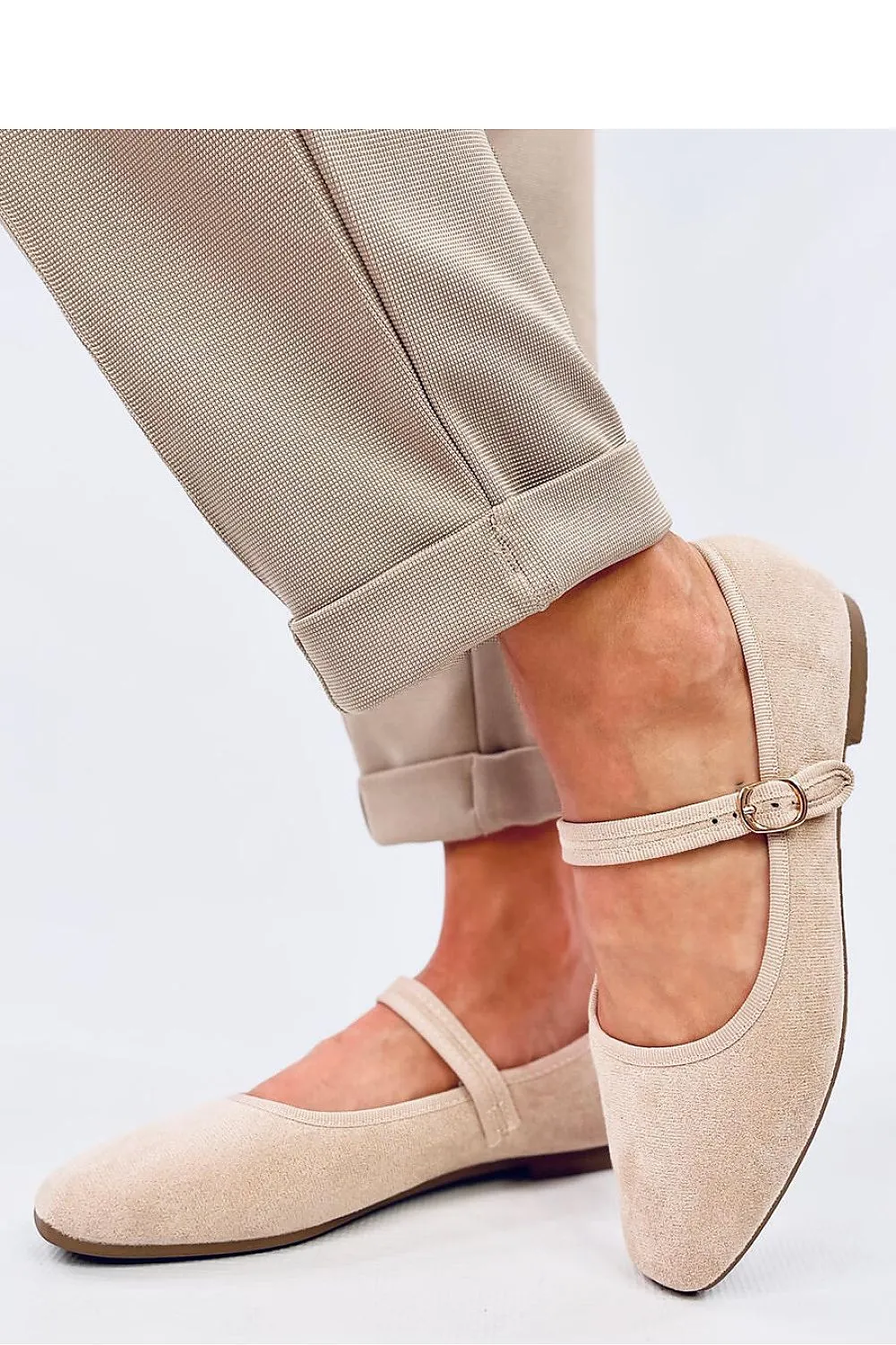 TEEK - Beige Strap Suede Ballet Flats