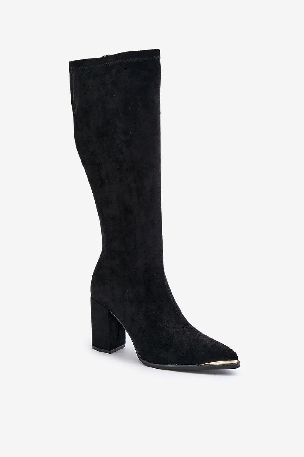 TEEK - Suede Knee High Toe Accent Heel Boots