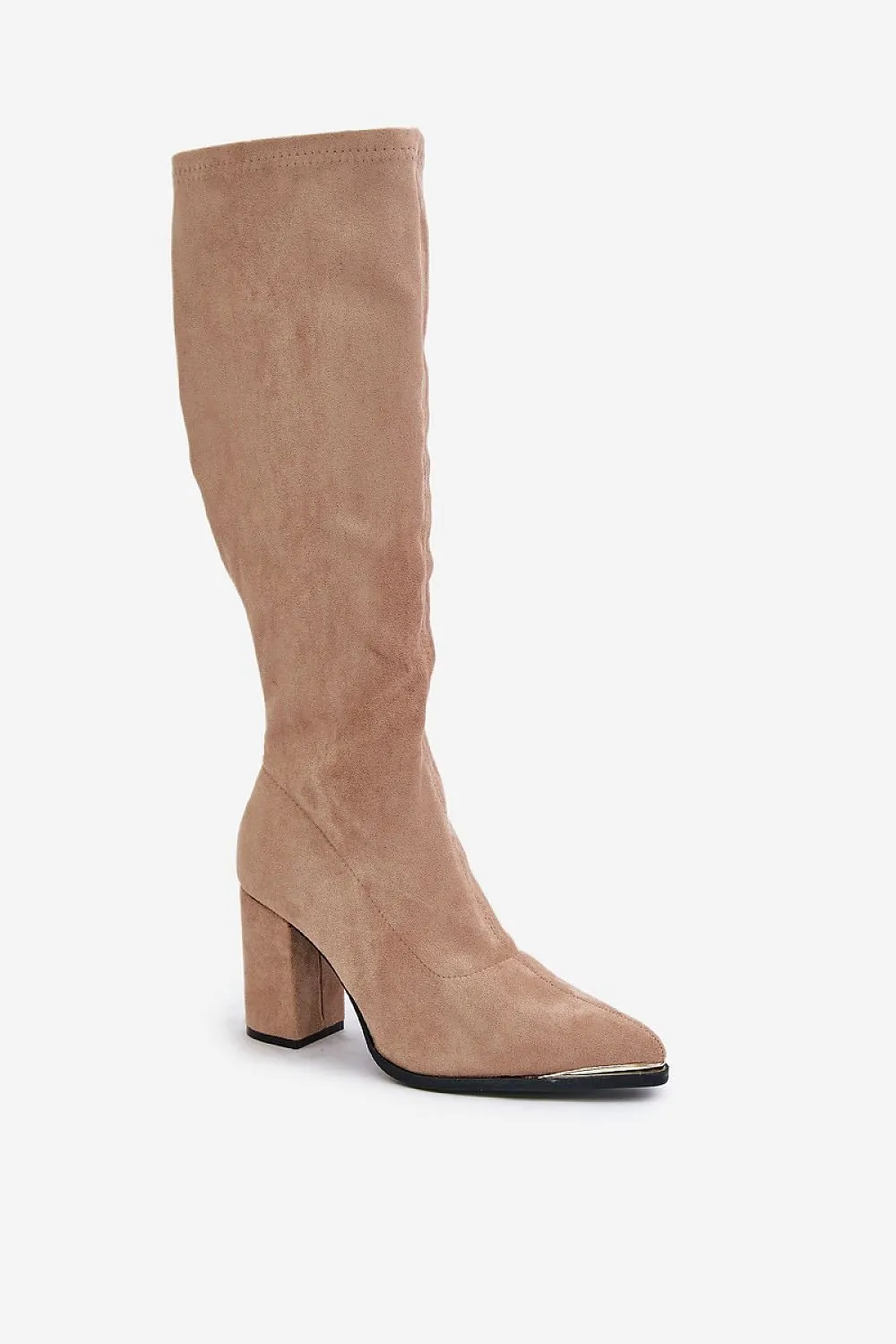 TEEK - Suede Knee High Toe Accent Heel Boots