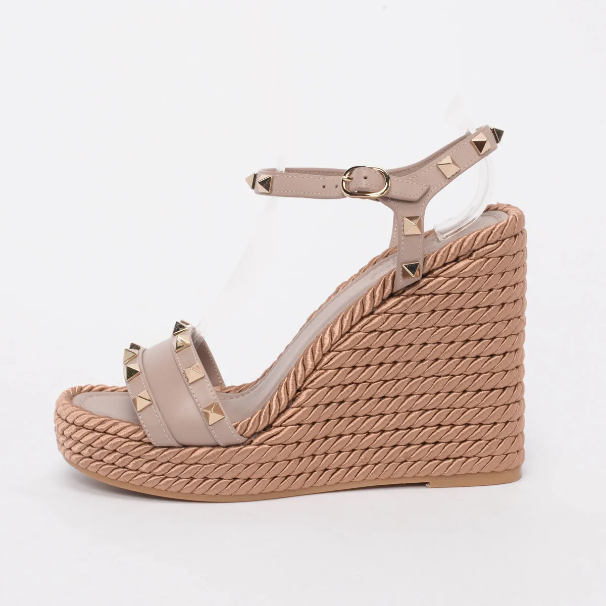 Valentino Poudre Satin Rope Rockstud Wedges 37