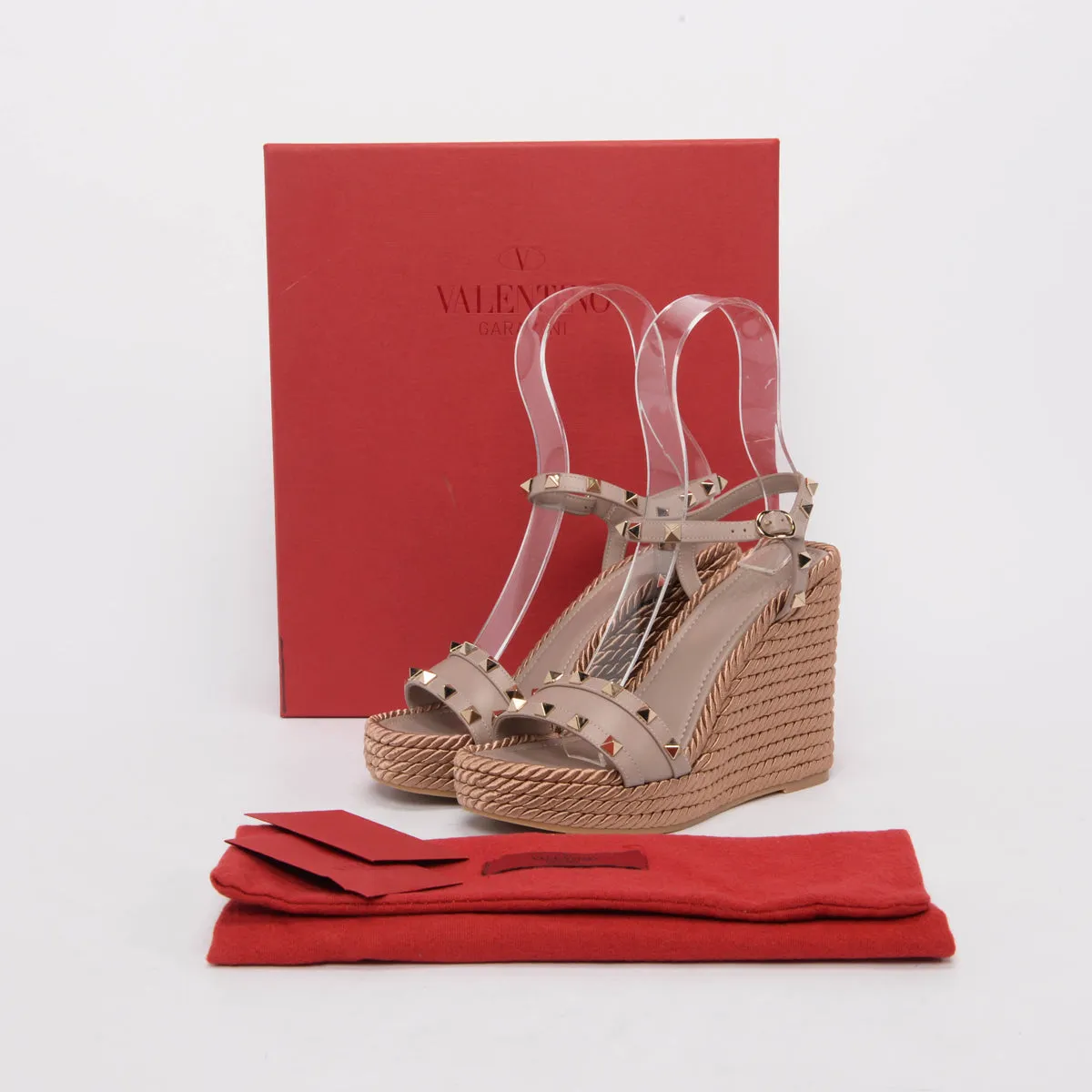 Valentino Poudre Satin Rope Rockstud Wedges 37